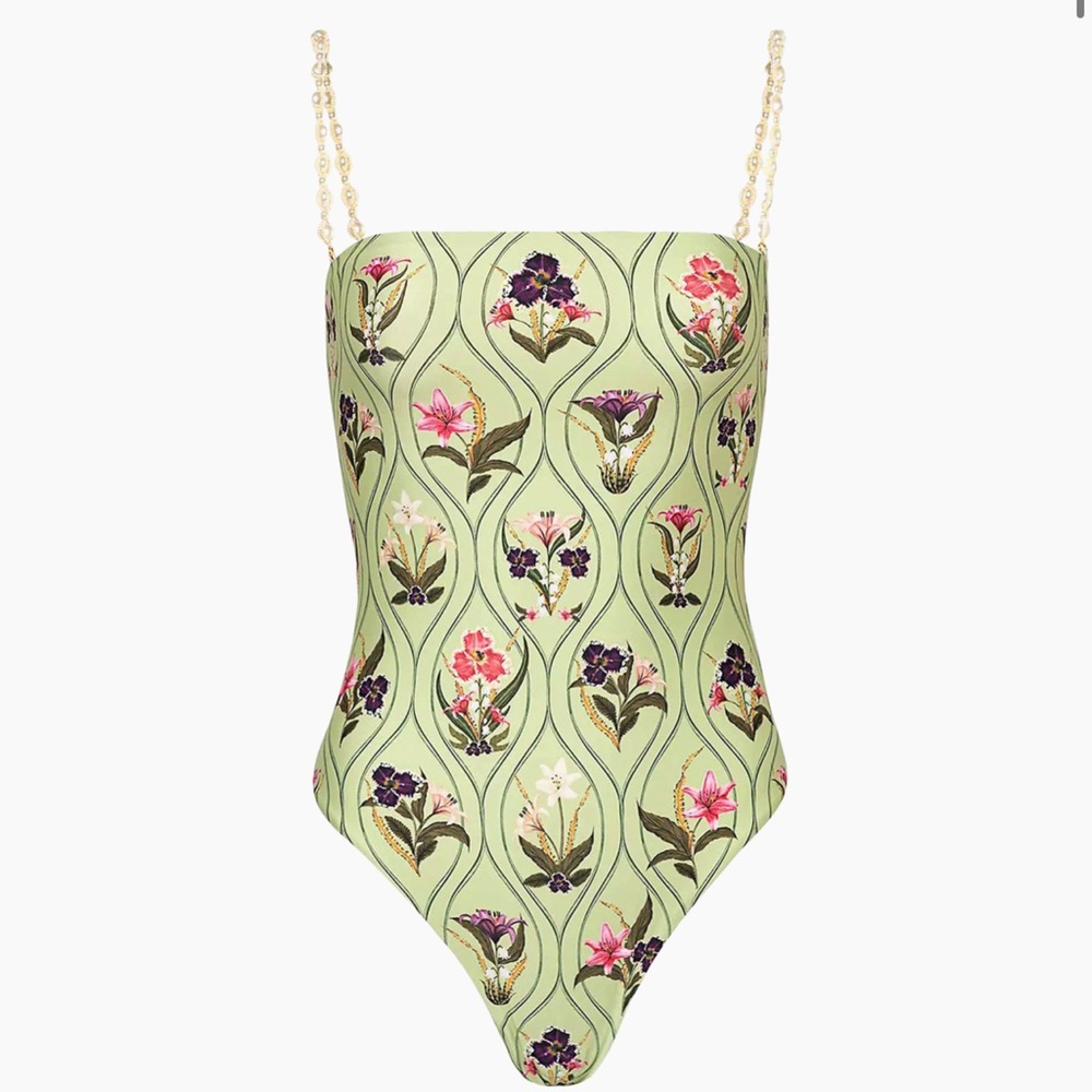 Marea Durazno Pacifico Imitation-Pearl Floral One-Piece Swimsuit